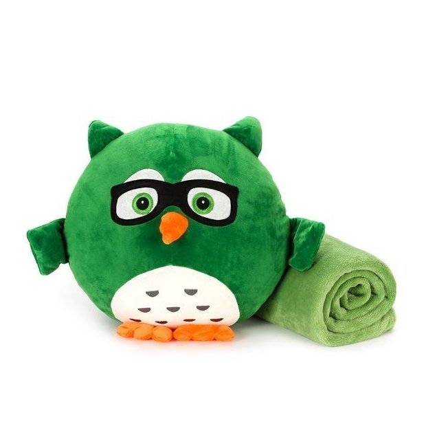 Мягкая игрушка-подушка с пледом Supretto Сова Барик 3 в 1, зеленая (78100004)