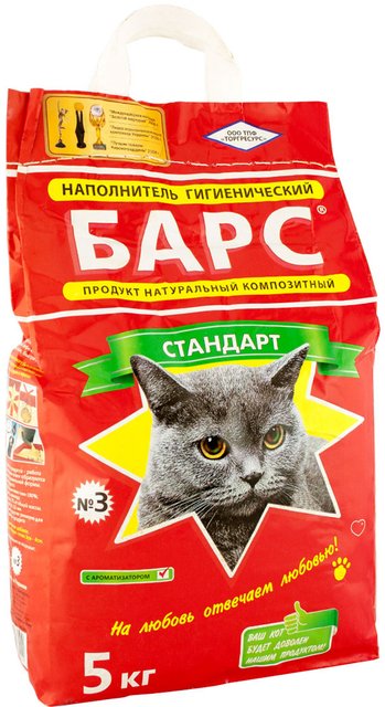 Упаковка наполнителя для кошачьего туалета Барс №3 Бентонитовый комкующий 5 кг (4820031330022) 00-00021678