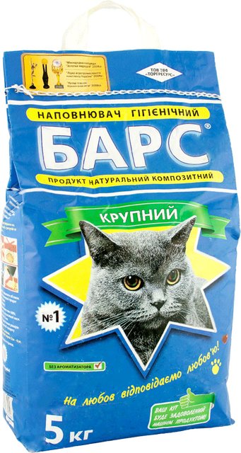 Упаковка наповнювача для котячого туалету Барс №1 Бентонітовий комкуючий 5 кг (4820031330046) 00-00021677