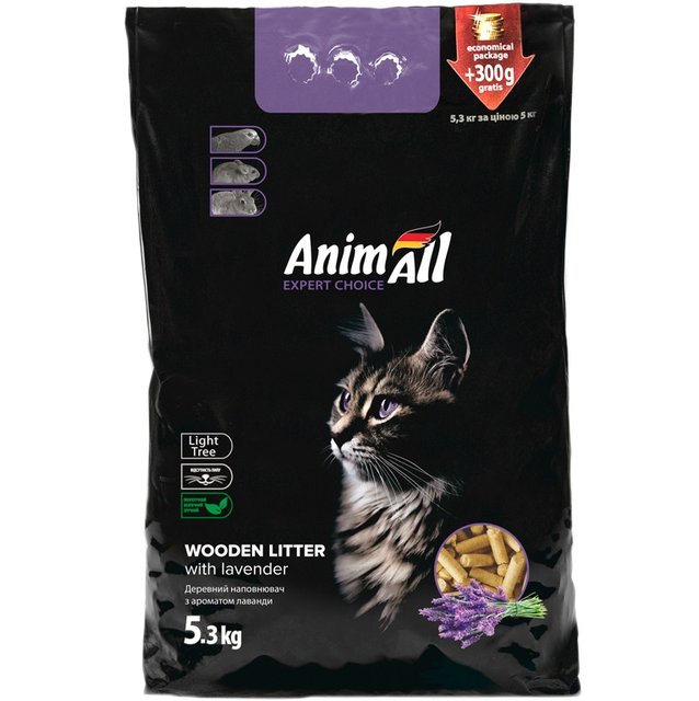 Наполнитель для котов AnimAll Древесный с ароматом лаванды 5.3 кг (00-00031708)