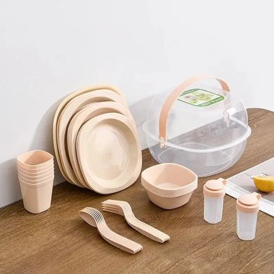 Набор пластиковой посуды Supretto для пикника 48 предметов, кремовый (уценка)