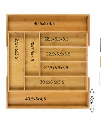 Лоток-органайзер Supretto раздвижной для столовых приборов из бамбука (7899)