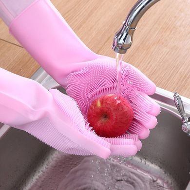 Перчатки для мытья посуды Supretto Нежные ручки силиконовые, розовые (5594)
