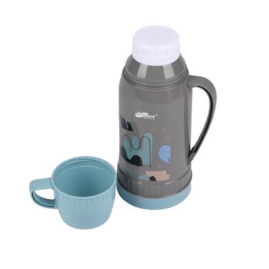Термос для напоїв Daydays дитячий з ручкою та чашкою, 1 л, сірий з блакитним (82790001)