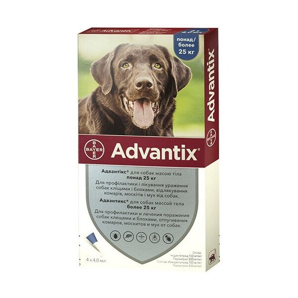 Капли от блох и клещей Bayer Advantix для собак весом свыше 25 кг, цена за 1 пипетку (00-00026500)