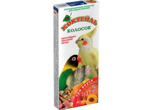 Корм и лакомство Коктейль колосок Мультифрукт для средних попугаев 90 г Природа (PR240098)