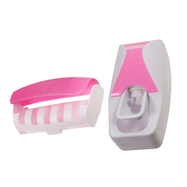 Дозатор Supretto для зубной пасты с держателем для щеток, розовый (5158)