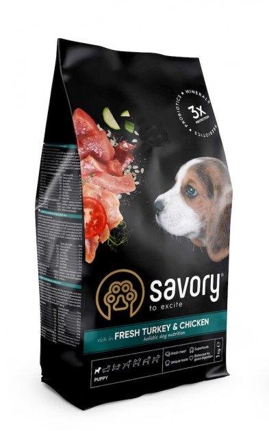 Сухой корм для щенков всех пород Savory Puppy rich in Fresh Turkey & Chicken с индейкой и курицей 1 кг (30280)