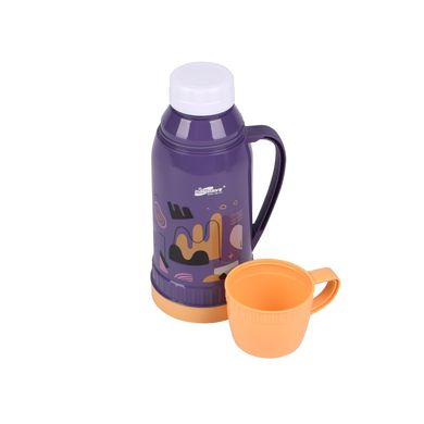 Термос для напитков Daydays детский с ручкой и чашкой, 1 л, фиолетовый с оранжевым (82790002)