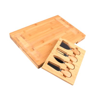 Дошка для подачі та сервірування сиру Supretto з набором ножів бамбукова (8309)