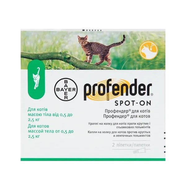 Капли Bayer Профендер Спот-он для защиты от гельминтов для котов до 2.5 кг 1 пипетка (00-00026519)