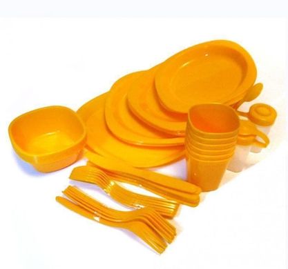 Набор пластиковой посуды Supretto для пикника 48 предметов, оранжевый (уценка)
