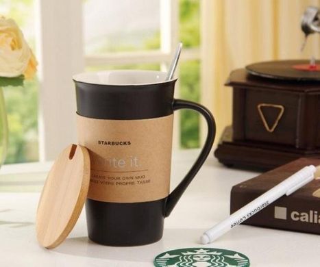 Чашка Supretto Starbucks memo с крышкой керамическая (5161)